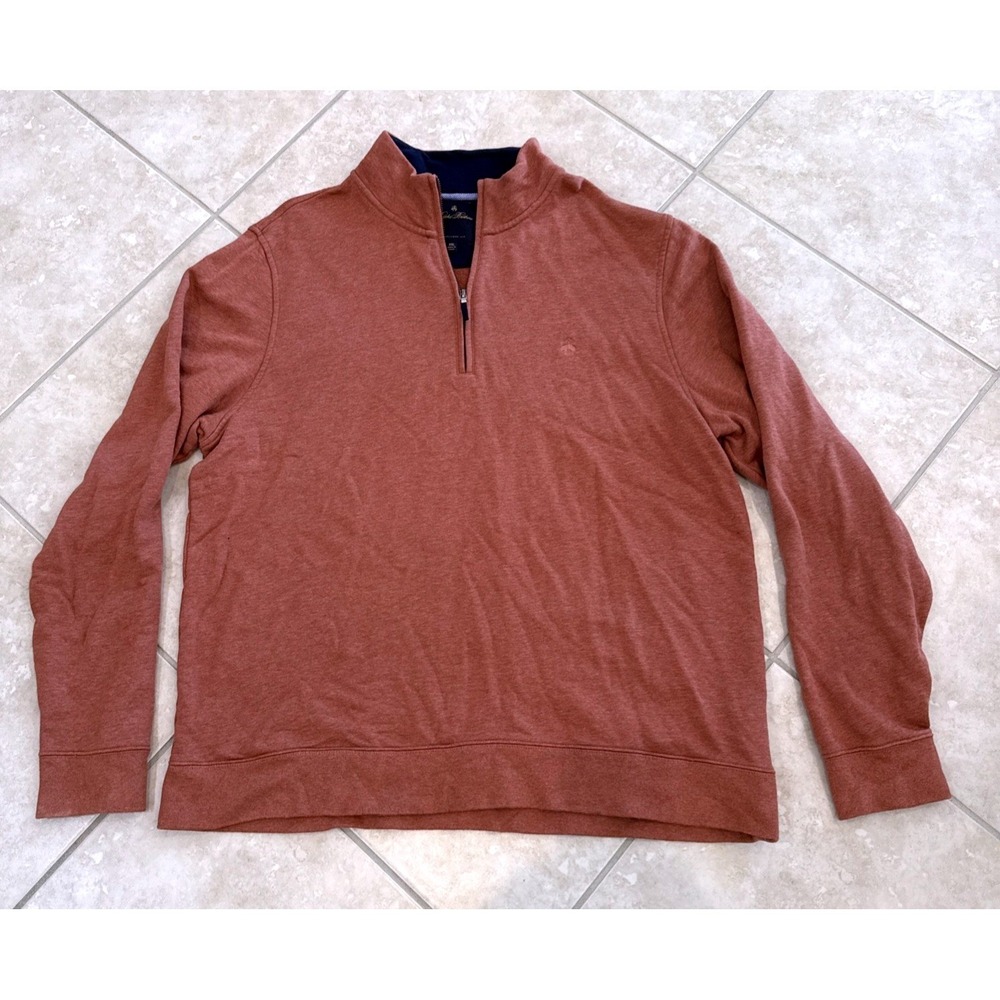 Brooks Brothers Mens‎ XXL 1/4 Zip Pullover Cotton Sweater Orange Heathered Logo